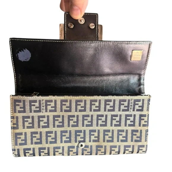 Authentic Vintage Fendi Zucchino Canvas Long Wallet - Navy & Beige - EUC - Picture 3 of 15